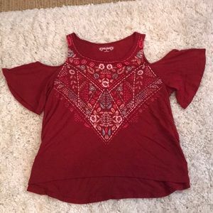 Maroon cut out shoulder top